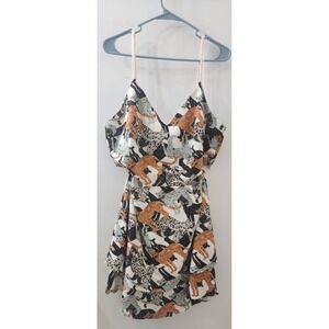 Bluesteel Animal Print‎ Cut Out Mini Dress Rope Straps Leopard Cheetah Multi L